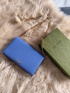 Gucci Blue Leather Envelope Wallet Clutch – Brand NEW